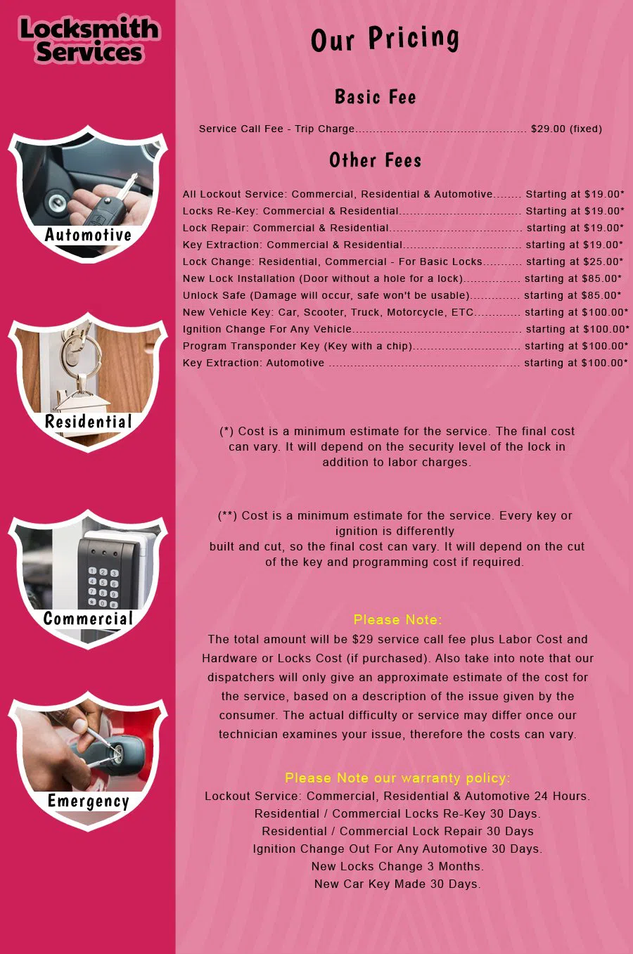 Irvington NJ Locksmith Store Irvington, NJ 973-786-1148 - price-list-c-18